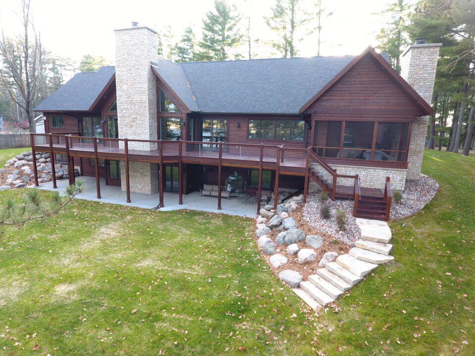 Overhead view of home with stone and wood integrations